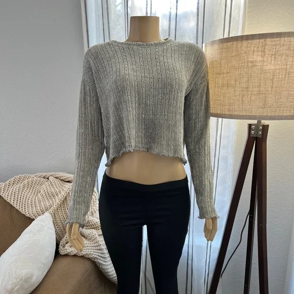 Bershka Sweaters Bershka Gray Sweater Top Size S Small Velour